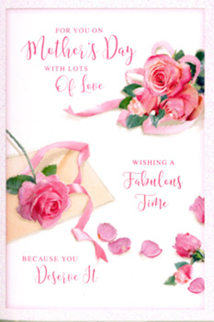 The Mother's Day card pictured resembles a carefully styled floral flatlay, as if a bouquet of pink roses were gently laid out on a table in a Marylebone flower shop for a moment of admiration. At one corner, a trio of roses forms a graceful focal point, each bloom fully open, with petal upon petal unfurling in delicate spirals. Their colour palette ranges from the palest pastel pink to a richer, more saturated rose, evoking the soft hues seen in springtime arrangements designed for homes near Harley Street or around Marylebone Lane. Scattered around these main flowers are individual petals and smaller rose heads, arranged in a way that feels spontaneous yet artful, like the natural scattering that occurs while a florist trims stems and shapes a bouquet. A pale ribbon threads its way through the roses, looping gently and resting in soft curves, adding a celebratory note without overpowering the composition. The background is light and uncluttered, allowing the pink tones to stand out and giving the eye room to wander. Across the card, a glowing, handwritten-style message in elegant calligraphy celebrates Mother's Day, promising love, a touch of luxury, and a moment of calm. The script flows in sweeping lines that mirror the organic curves of the blooms and ribbon. Soft, even lighting bathes the entire design, creating a feeling of warmth and tenderness, as though the scene were lit by early-morning sunshine drifting through a Marylebone townhouse window. The overall impression is one of quiet celebration: a card that captures the grace, care, and enduring beauty that a mother brings into the everyday, much like a vase of fresh roses brightening a living room off Marylebone High Street.