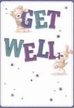 The get well card radiates cheer as two irresistibly cute friends-a soft teddy bear and a lively puppy-playfully balance the large, colourful 'Get Well' letters, their joyful energy reminiscent of children laughing in Paddington Street Gardens. The text, shaded in deep indigo and cool teal, pops confidently against a soothing cream background, lending a gentle vibrance that seems to lift away the worries of illness. Twinkling stars in varying blues and purples scatter hope across the card, echoing Marylebone's evening sky. The bear's illustrated fur looks downy and huggable; the puppy's velvety ears nearly flutter with excitement, creating a sense of tactile warmth. There is a heartfelt sense of care in every detail, recalling the craftsmanship behind a thoughtfully arranged bouquet delivered by a Marylebone florist. More than just a card, it feels like an emotional embrace, the perfect way for neighbours and friends in Marylebone to send comfort and kindness to someone in recovery.